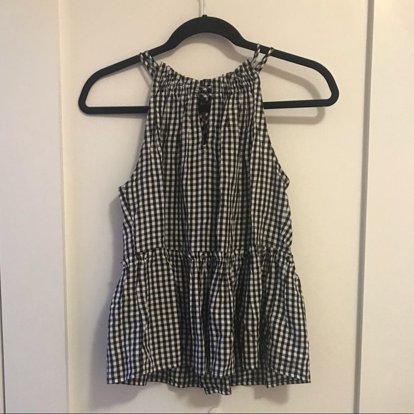 LOFT Black White Gingham Halter Top Peplum XS-P - Picture 2 of 6